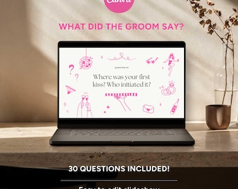Bachelorette Game Slideshow Template, What Did the Groom Say, Editable Canva Instant Download