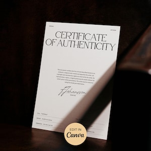 Modèle de certificat d'authenticité d'artiste | Certificat d'authenticité sur toile modifiable (téléchargement instantané A4)