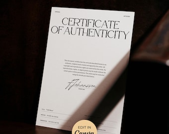 Artist Certificate of Authenticity Template | Editable Canva COA (A4 Instant Download)