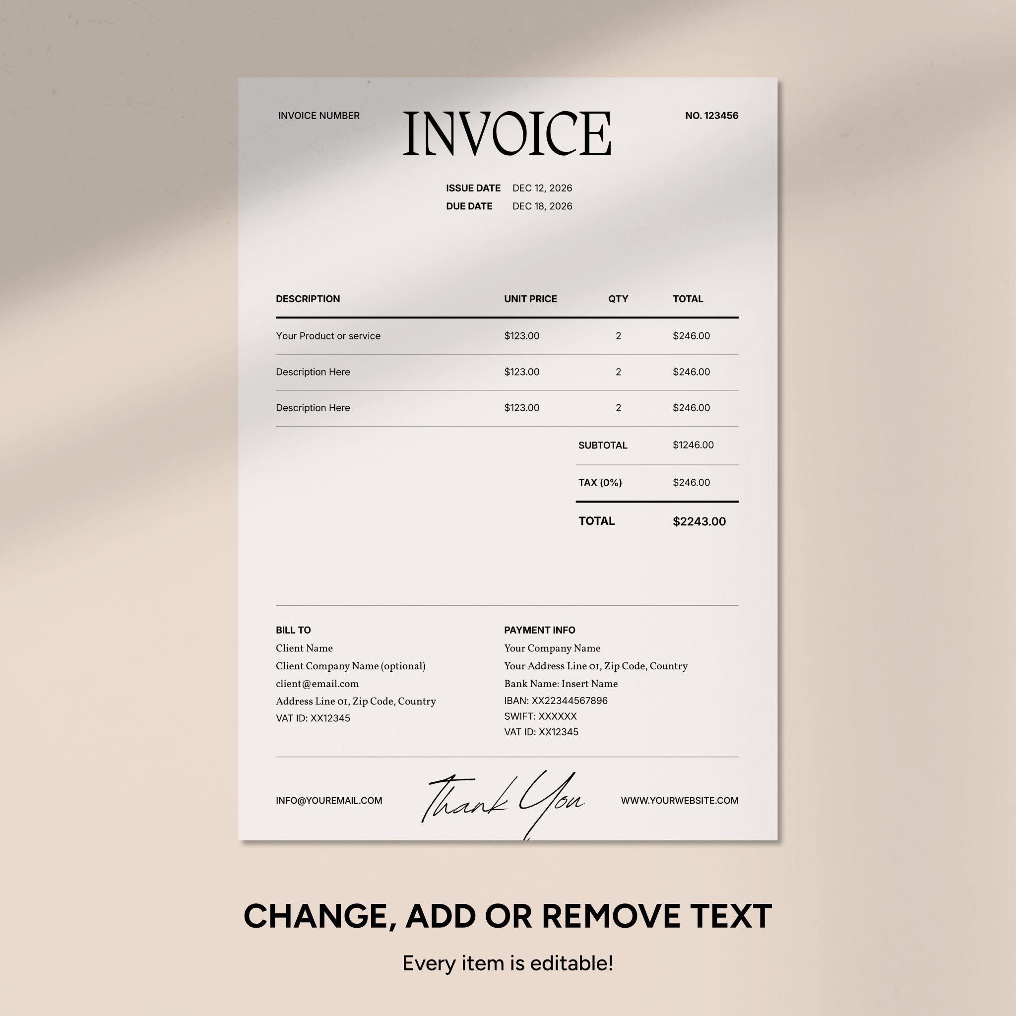 Invoice Template Editable Canva A4 for Small Business Freelancers ...