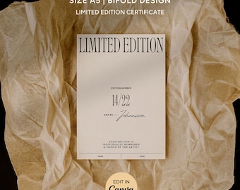 Modelo de Certificado de Autenticidade de Edição Limitada Editável em Canva A5 para Impressão - Download Imediato