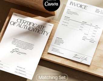 Invoice and Certificate of Authenticity Bundle, Editable Canva A4 Templates (Instant Download)