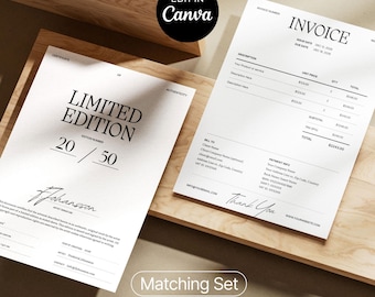 Invoice and Limited Edition Certificate Bundle, Editable Canva A4 Templates (Instant Download)