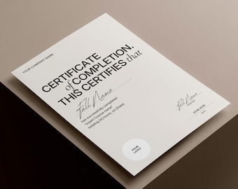 Modern Certificate of Completion Template Editable Canva A4 Printable Instant Digital Download