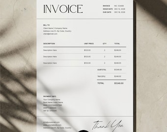 Editable Canva Invoice Template, Minimal A4 Design (Digital Download)