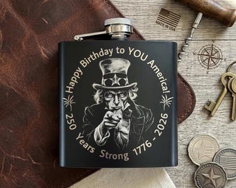 America's 250th Anniversary Flask – Laser Etched Matte Black Heritage Spirits Gift