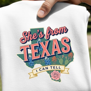 She's From Texas PNG Retro Map Design, Sublimation Designs Trendy Western Graphics, DTF Transfer Graphic for Texas Shirts