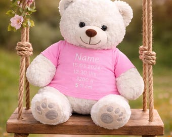 Teddy mit Geburtsdaten personalisiert – Baby Geschenk zur Geburt, Teddybär mit Name bestickt