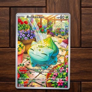 001 Individuelle Bisasam-Karte | Personalisiertes Pokémon-Geschenk | Individuelle Proxy-Karte „Ich wähle dich“ | Geburtstagsgeschenk | Holo & Nicht-Holo erhältlich!