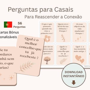 Perguntas que aproximam| Jogo de 56 Cartas para Casais| PDF e JPG para imprimir | Presente dia dos Namorados| Em Português