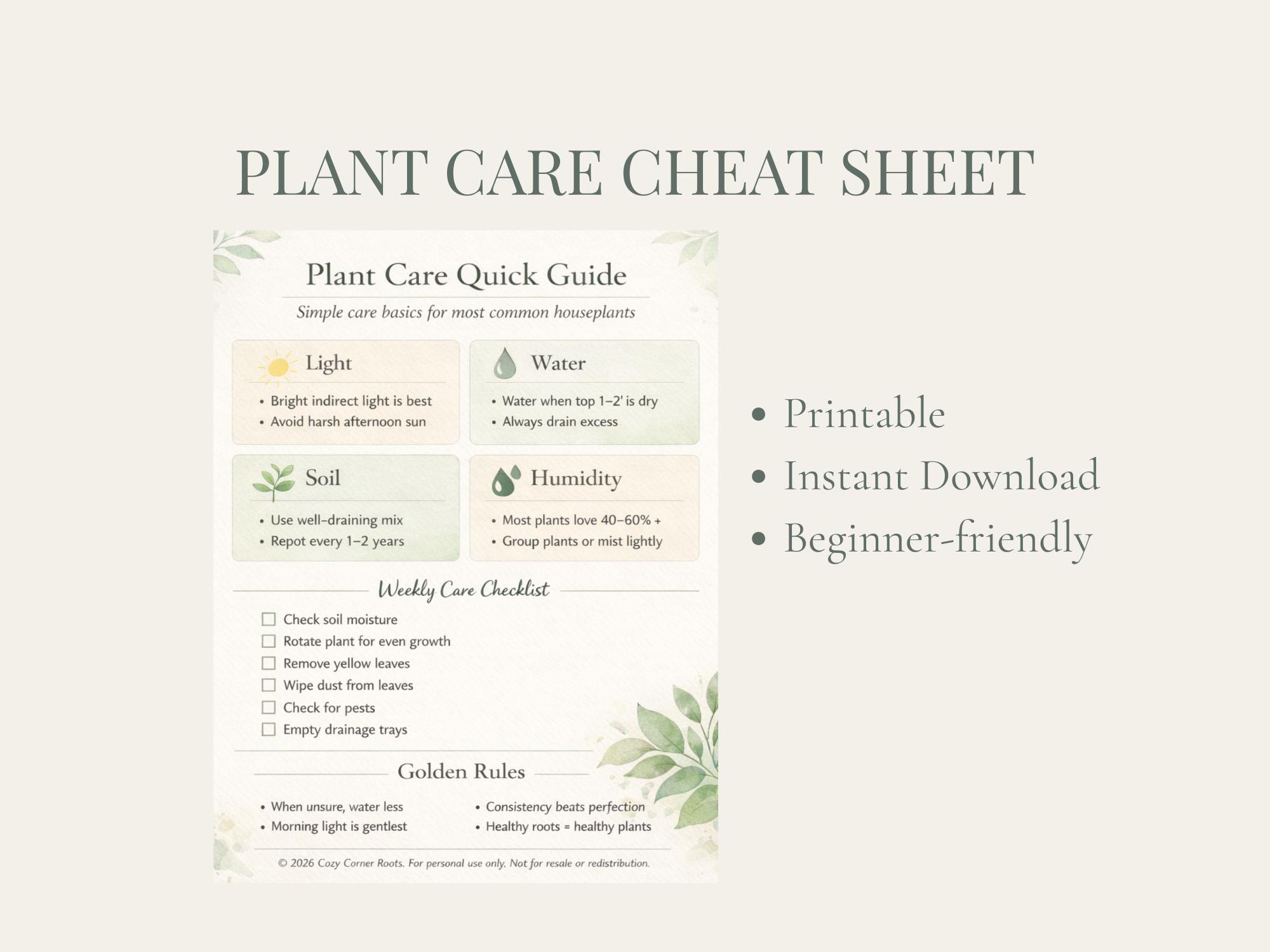 Houseplant Care Chart - Etsy