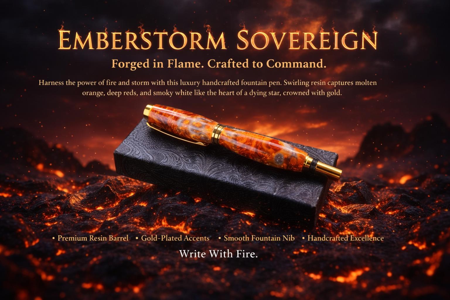 EMBERSTORM SOVEREIGN. Molten Metal Inspired Resin Rollerball Pen ...
