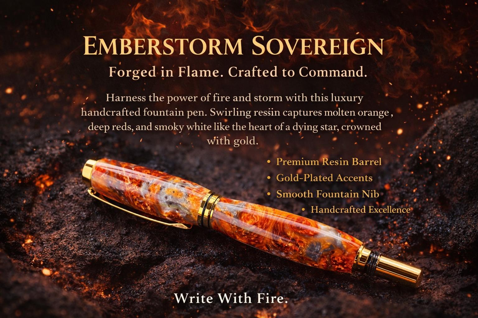 EMBERSTORM SOVEREIGN. Molten Metal Inspired Resin Rollerball Pen ...