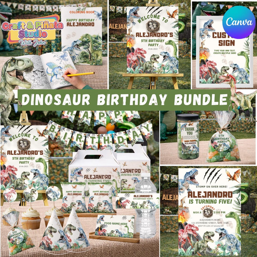 Editable Dinosaur Birthday Party Bundle Template - Etsy
