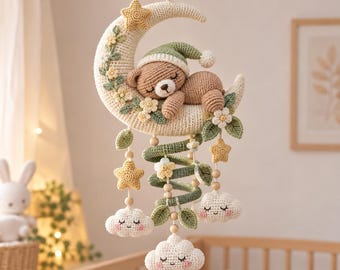 Sleeping Teddy Bear Moon Cloud Mobile Crochet Pattern (PDF)