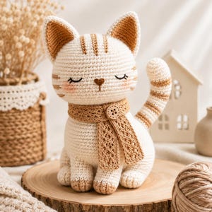 Häkelanleitung für eine schlafende, gestreifte Katze (PDF) | Amigurumi-Katzen-Plüschtier-Anleitung | Niedliches Kätzchen-Spielzeug zum Selbermachen | Digitales Download-Muster