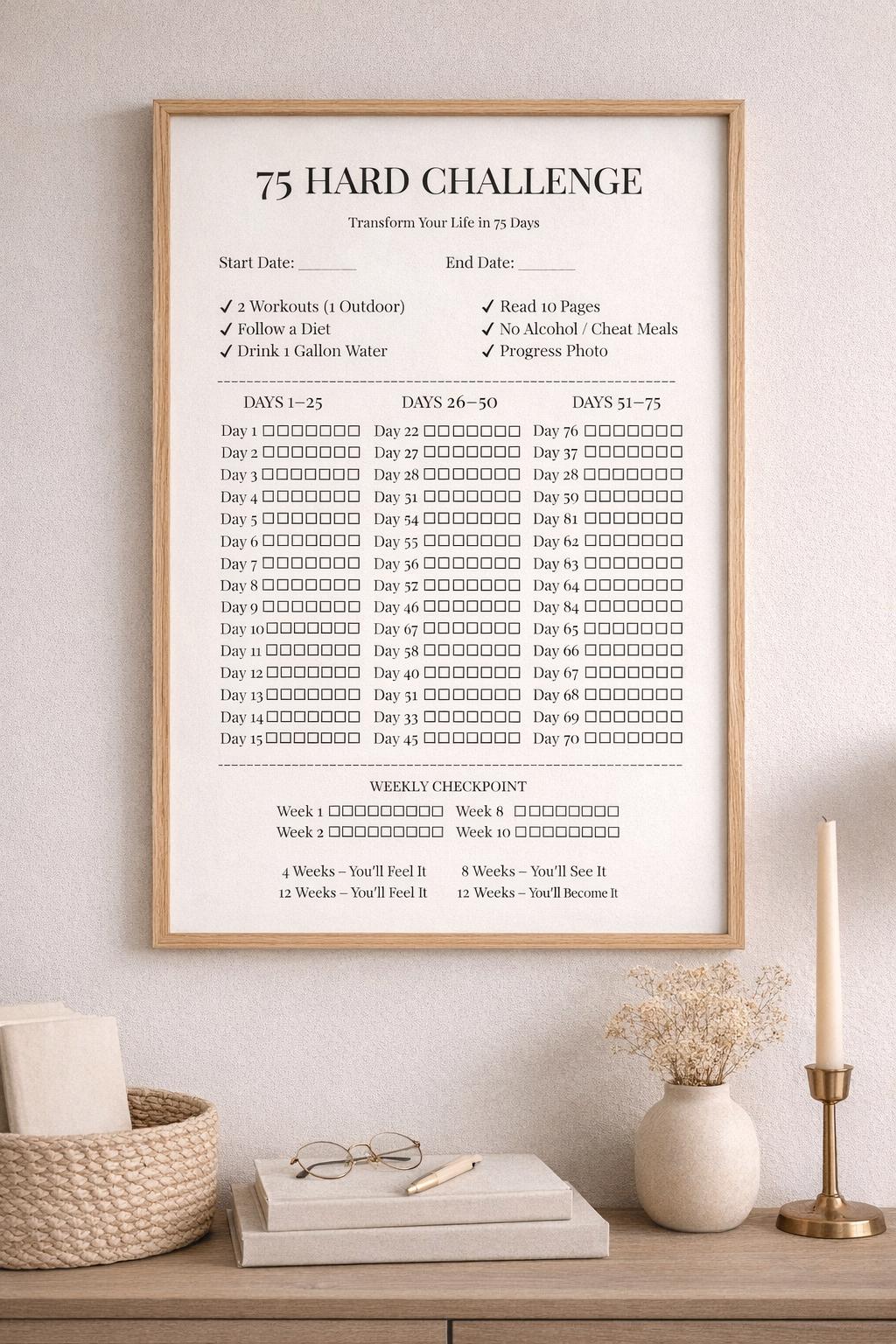 75 Hard Challenge Tracker Printable PDF, 75 Day Habit Tracker, Fitness ...