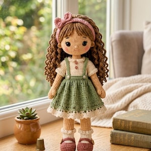 Giocattolo fatto a mano per bambini / Modello all'uncinetto per bambola con fascia per capelli a fiori / Modello all'uncinetto scaricabile digitalmente