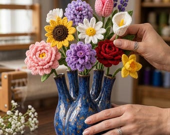 10 Flower Crochet Pattern Bundle PDF, Sunflower, Rose, Daisy, Tulip, Lily, Lavender, Peony, Hydrangea, Digital Download