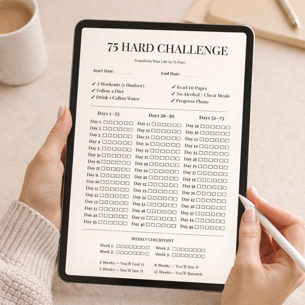 75 Hard Challenge Tracker Printable PDF, 75 Day Habit Tracker, Fitness ...