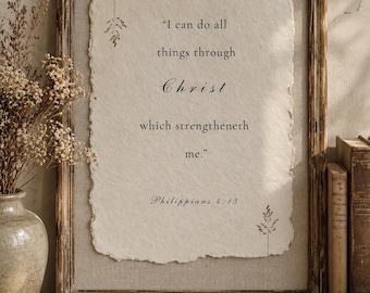 Philippians 4:13 Bible Verse Printable | Vintage Botanical Scripture Art (Digital Download)