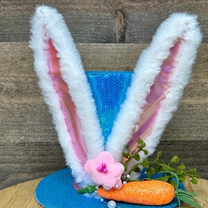 Wreath Attachment: Bunny, Sequin Top Hat, H20xW6.5, Blue Easter