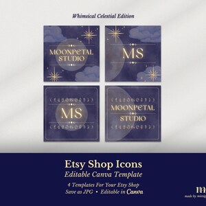 Etsy Shop Icon Template Canva Editable, Etsy Profile Picture Templates, Whimsical Celestial Edition, 4 Etsy Shop Icons, Two Sizes Included