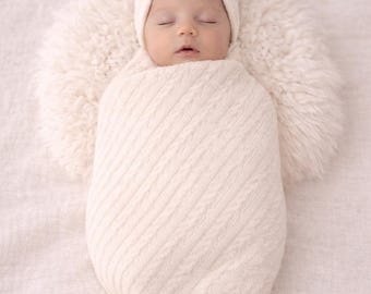 Baby Girl Coming Home Outfit | Ivory Swaddle Set with Bow Headband