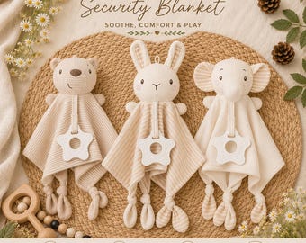 Organic Cotton Security Blanket with Silicone Teether | Baby Lovey