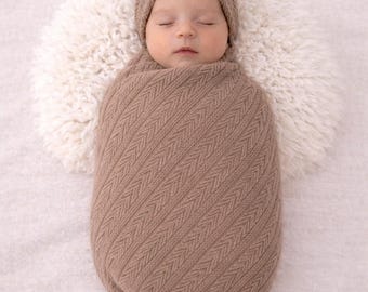 Baby Girl Coming Home Outfit | Mocha Swaddle Set with Bow Headband