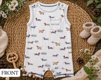 Dachshund Baby Romper | Dog Print Baby Outfit