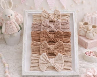 Baby Bow Headband Set | Soft Nylon Bows | Newborn Girl Headbands