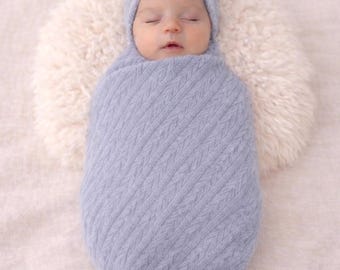 Baby Girl Coming Home Outfit | Dusty Blue Swaddle Set with Bow Headband