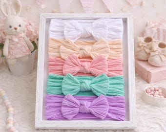 Baby Bow Headband Set | Soft Nylon Bows | Newborn Girl Headbands