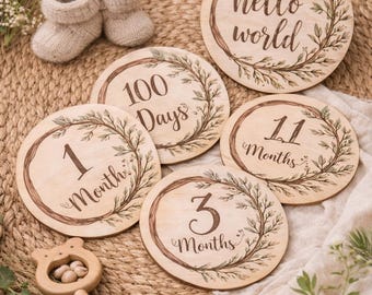 Botanical Baby Milestone Discs | Wooden Monthly Milestones
