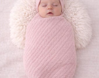 Baby Girl Coming Home Outfit | Dusty Rose Swaddle Set with Bow Headband