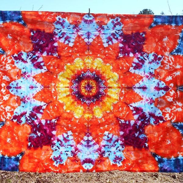 Sunflower Mandala Ice Tie Dye Festival Tapestry - Wall Hanging #495