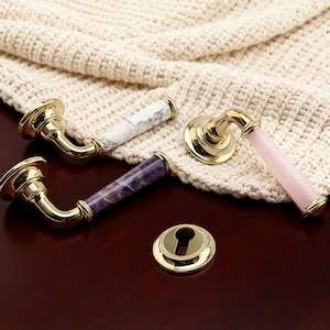 Handtag i naturkristallmässing, dörrhandtag i klar kvarts