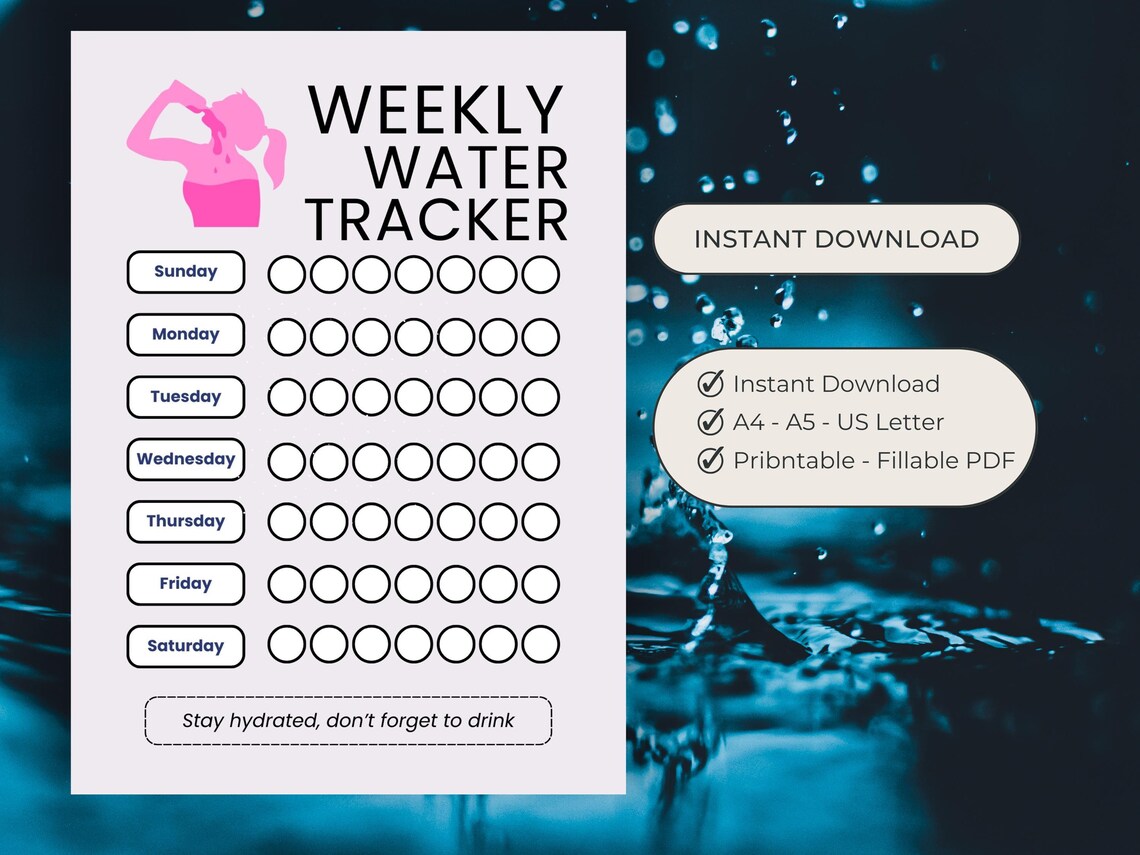 Weekly Water Intake Tracker | Habit Builder | Printable Minimal Planner ...