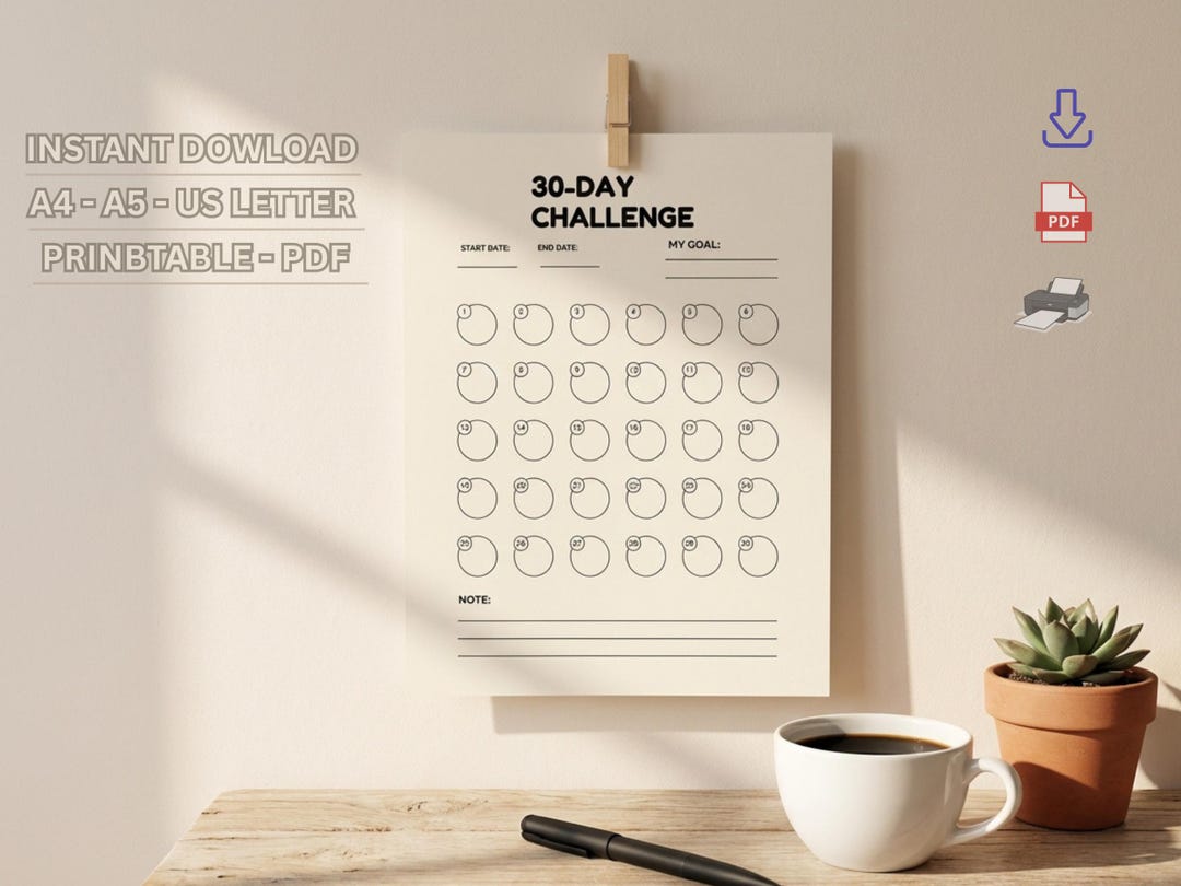 30 Day Challenge Habit Tracker Printable PDF | Goal Setting Planner (A4 ...
