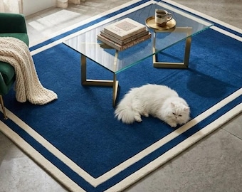 Minimaler Randbereich Teppich 8x10 6x9 Blauer Neutraler Teppich, Moderner Einfacher Teppich, Sauberes Zeitgenössisches Wohnzimmer Schlafzimmer Dekor