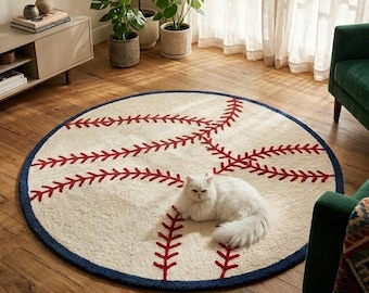 Baseball Teppich Runde 6 Fuß 8 Fuß Sport Thema Teppich, Kinderzimmer Dekor, Jungen Schlafzimmer Teppich, Spielzimmer Baseballmatte, Weicher Plüsch Teppich