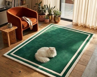 Grüner Randbereich Teppich 8x10 6x9 Minimaler Moderner Teppich, Weicher Plüschteppich, Langlebiges Zeitgenössisches Wohnzimmer Schlafzimmer Dekor