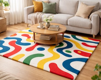 Bunter abstrakter Teppich 200x300 6x9 Moderner Teppich mit Wellenmuster, Boho-Teppich, Boho-Teppich, Boho-Teppich, Boho-Teppich