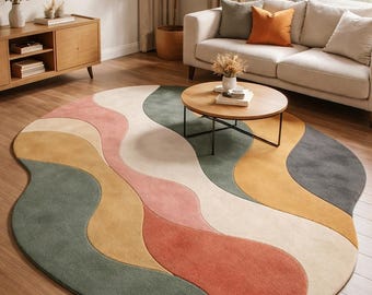 Abstrakter Teppich | Modernes geschwungenes Design, neutrale Farben