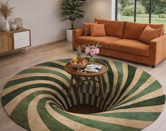3D Spiral Illusion Teppich | Grüner Abstrakter Löcher Teppich