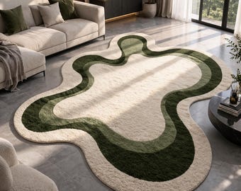 Teppich 200x300 Organische Form Teppich Salbei Grün Creme, Moderner Boho Teppich Abstrakter Teppich, Marokkanischer Türkischer Oushak Teppich Waschbar