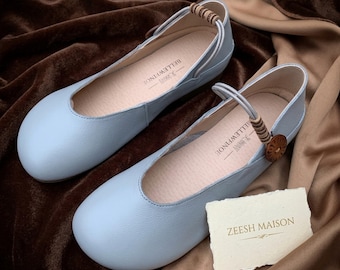 Women's Cowhide Leather Mary Jane Flats Soft Sole, Slip-On Comfort Shoes