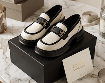 Women's Chunky Platform Loafers British Style, Round Toe Slip-On Shoes