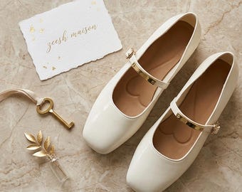 Women's Square Toe Mary Jane Flats Retro Color Block Slip-On Shoes